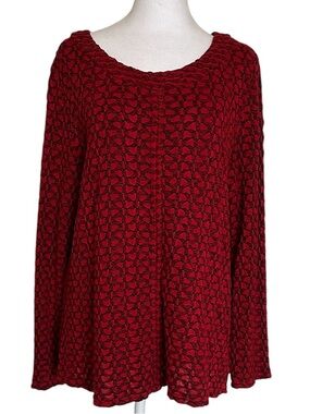 Habitat Women’s Top Texture Red Black Art To Wear Artsy Blouse Medium